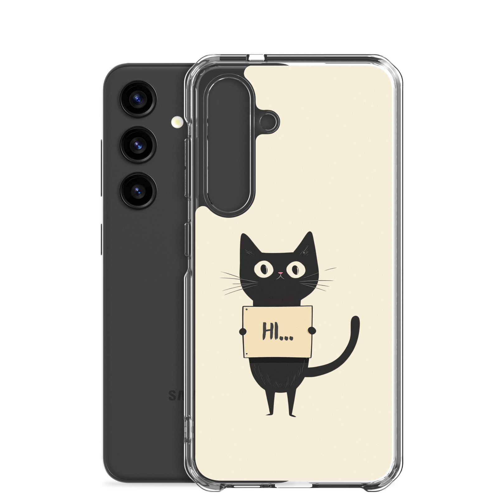 Black Cat Holding a Paper - Clear Galaxy Case - Image 36