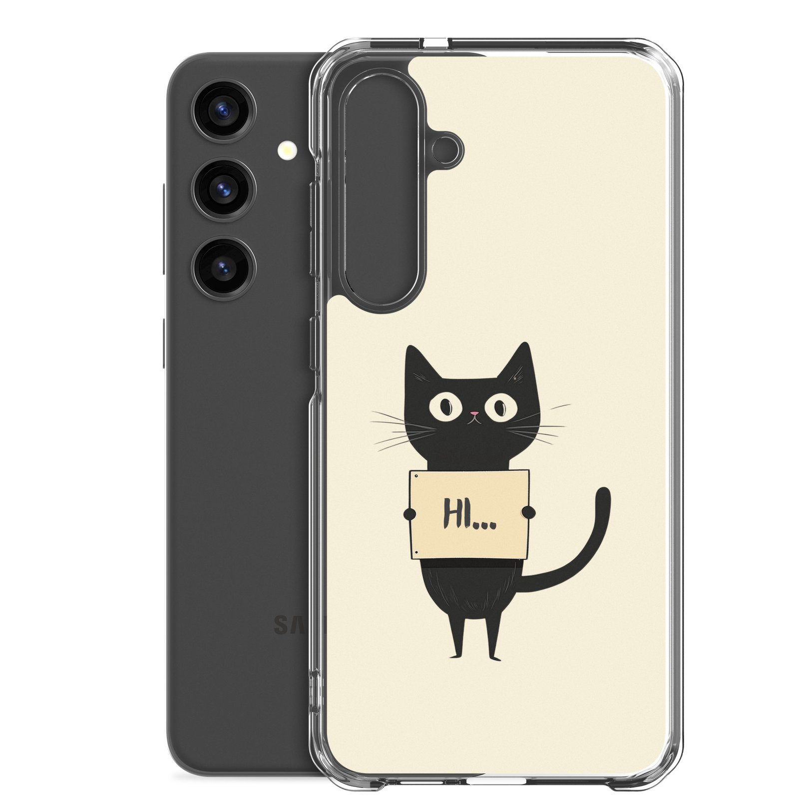 Black Cat Holding a Paper - Clear Galaxy Case - Image 33